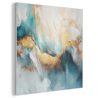 AKUSTIKBILD Abstrakt - Kunst - Gold - Blau Wandbilder 60x60 cm - Petrol, Kunststoff (60/60/0.9cm) - MuchoWow