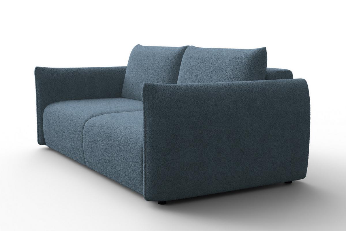 SOFA TAUER 3-Sitzer, Bouclé-Stoff blau - Blau/Schwarz, Holz/Textil (206/84/112cm) - Courtois Laville