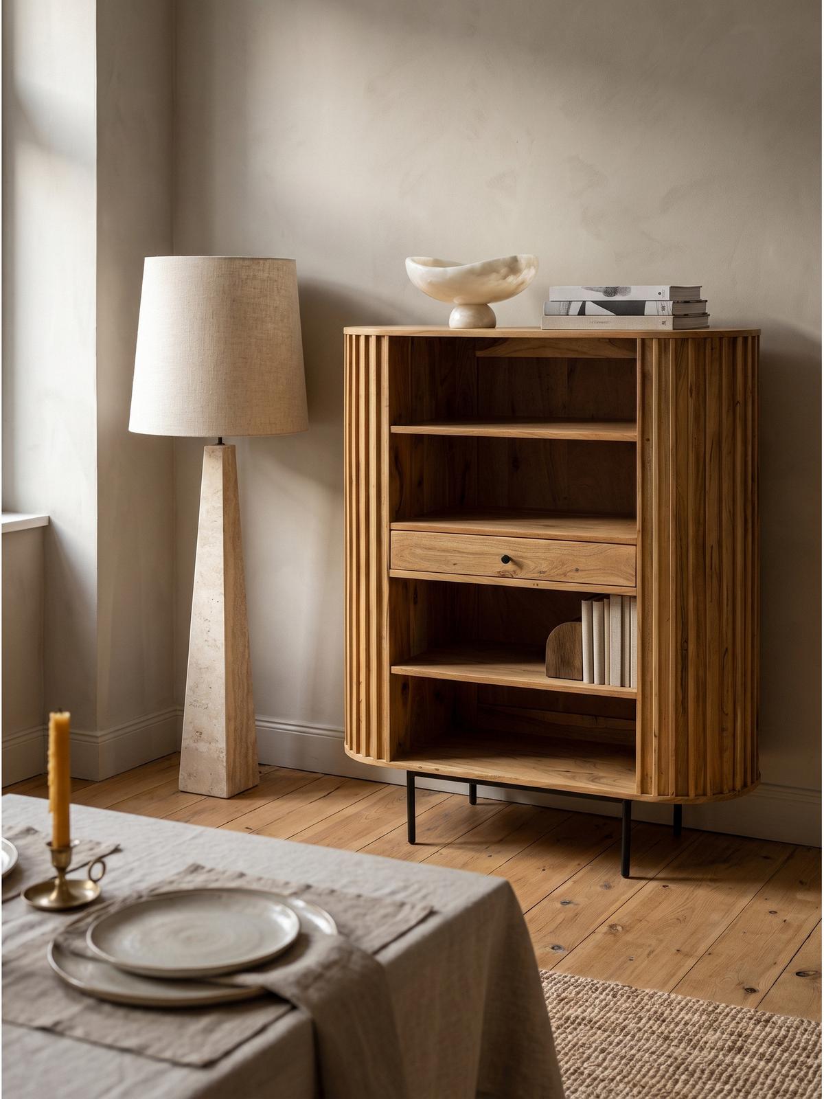 BÜCHERREGAL MELA, Akazie Massivholz, mit Stauraum, 105 x 40 x 122 cm - Akaziefarben, Holz/Metall (105/122/40cm) - KADIMA DESIGN