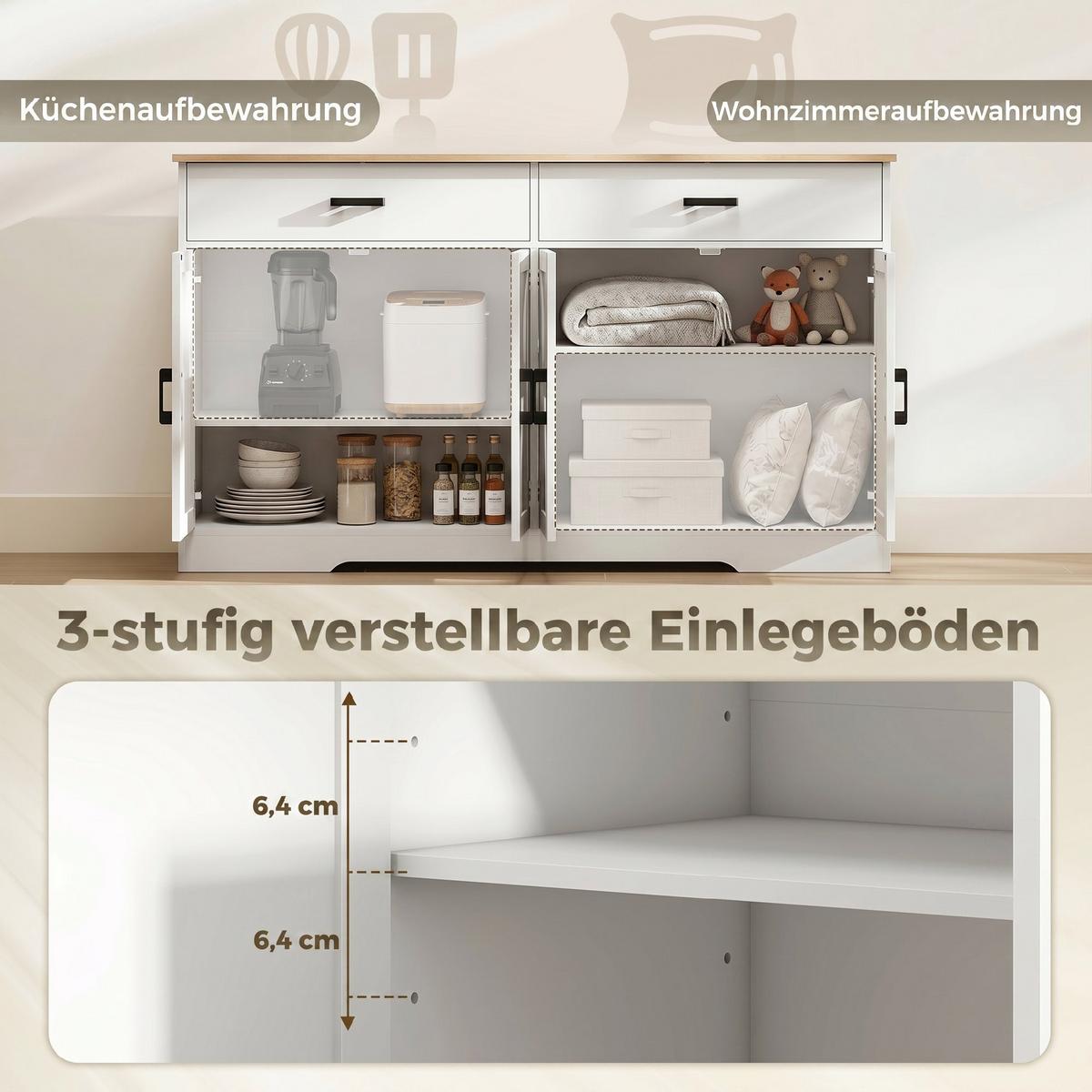 SIDEBOARD Spanplatte Weiß - Silberfarben/Weiß, Holzwerkstoff/Metall (38.5/81/140cm) - HOMCOM