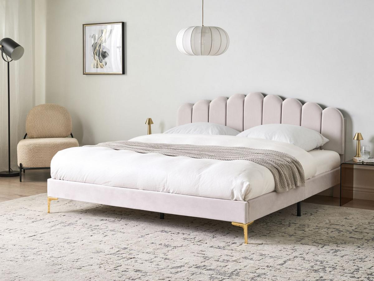 BETT mit Lattenrost 180/200 cm Samtstoff Cremeweiß Sauvian - Creme, Textil (180/200cm) - Beliani