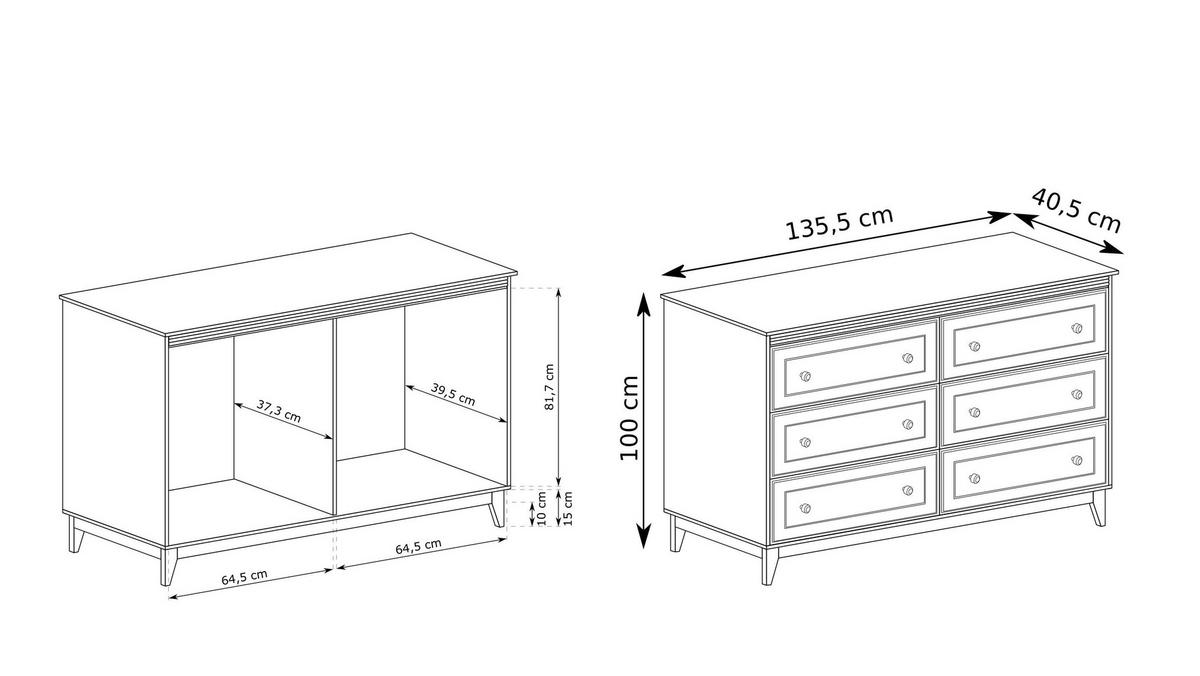KOMMODE CUNEO 135,5/100/35cm mit 6 Schubladen Türen Kaschmir - Kaschmir, Holzwerkstoff (135.5/100/35cm) - MASSENO
