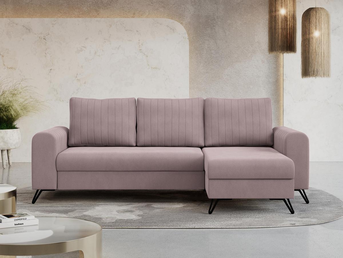 ECKSOFA Axel Samt Rosa - Schwarz/Rosa, Textil/Metall (242/140cm) - MKS