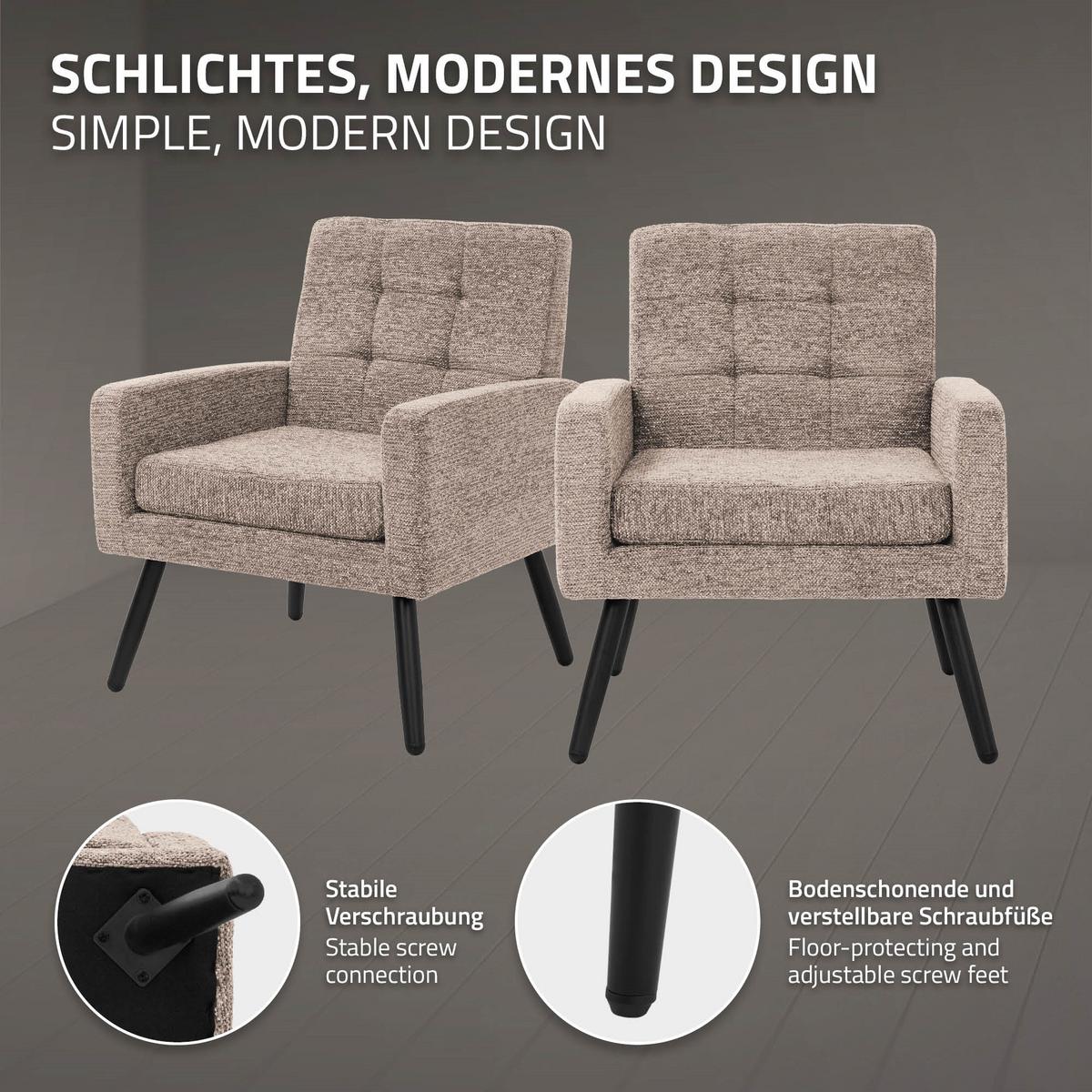 SESSEL mit Stahlbeinen und Webstruktur Relaxsessel 66,5x80x63,5 cm Braun - Schwarz/Braun, Textil/Metall (66.5/80/63.5cm) - ML-DESIGN
