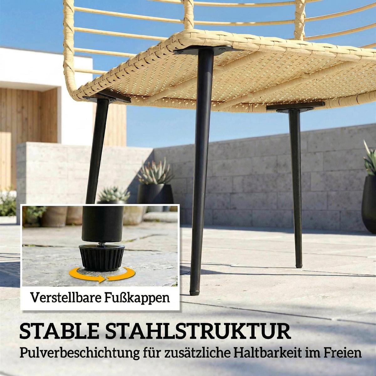 EIERSESSEL PE-Rattan Stahl Beige - Beige/Creme, Kunststoff/Textil (65/147/76cm) - Outsunny