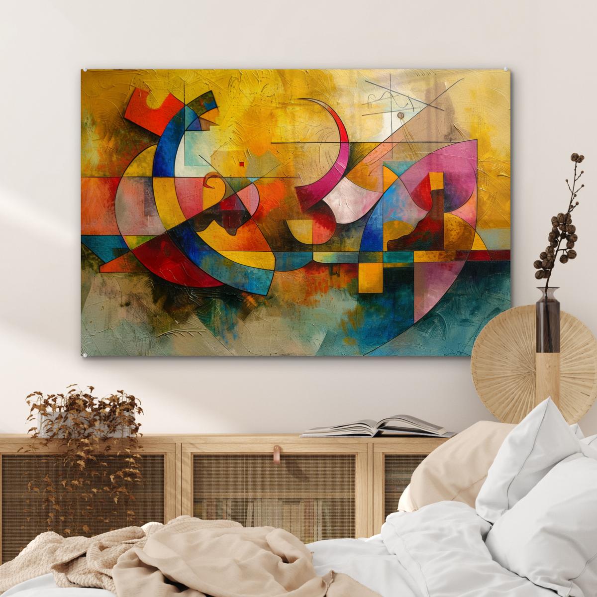 ACRYLGLASBILD Kunst - Abstrakt - Modern Wandbild Schlafzimmer 120x80 cm - Gelb, Glas (120/80cm) - MuchoWow