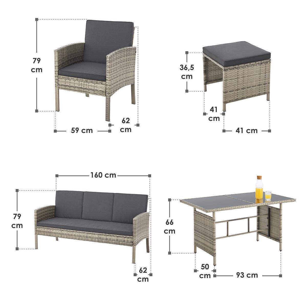 SITZGRUPPE Turin dunkelgrau Polyrattan - Grau, Kunststoff - Juskys