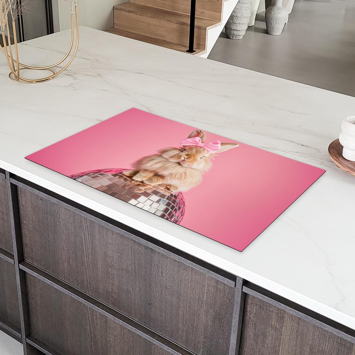 HERDABDECKPLATTE Schleife - Discoball - Kaninchen Induktionsschutz 91.6x52.7 cm - Pink, Kunststoff (91.6/52.7/0.2cm) - MuchoWow