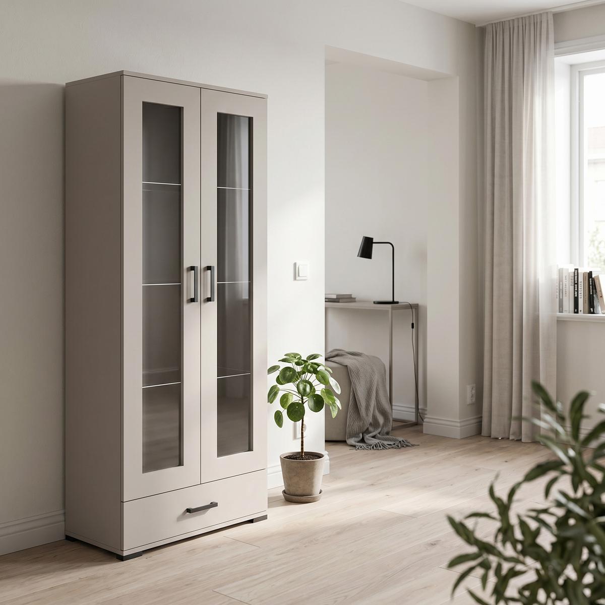 VITRINENSCHRANK ALBANO 186 x 80 cm Kaschmir - Kaschmir, Holzwerkstoff (80/186/40cm) - MASSENO