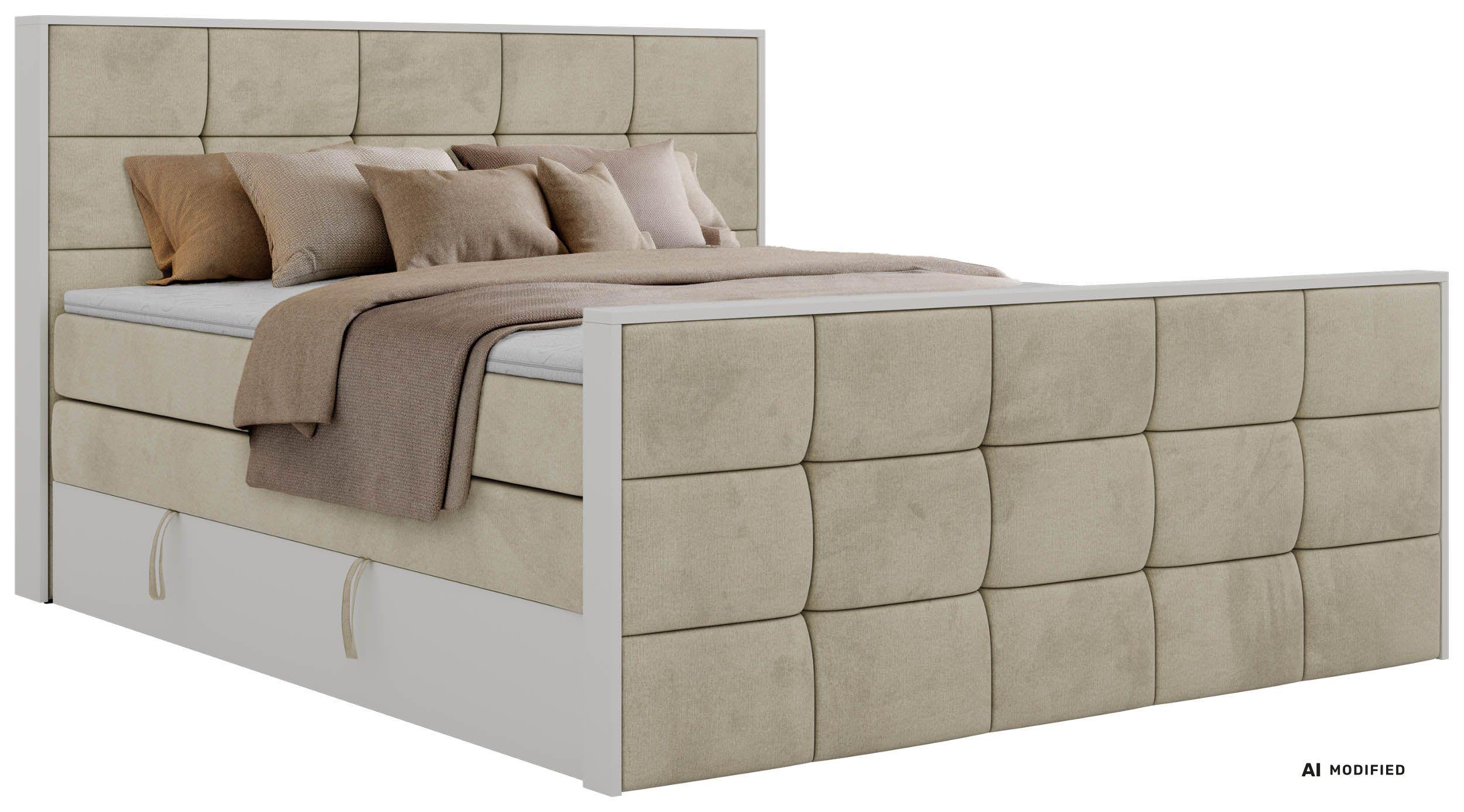 BOXSPRINGBETT ALVIT KING DUO 180/200 - Beige Velvet - Topper T25 - H3 - Beige/Schwarz, Kunststoff/Textil (180/200cm) - MKS
