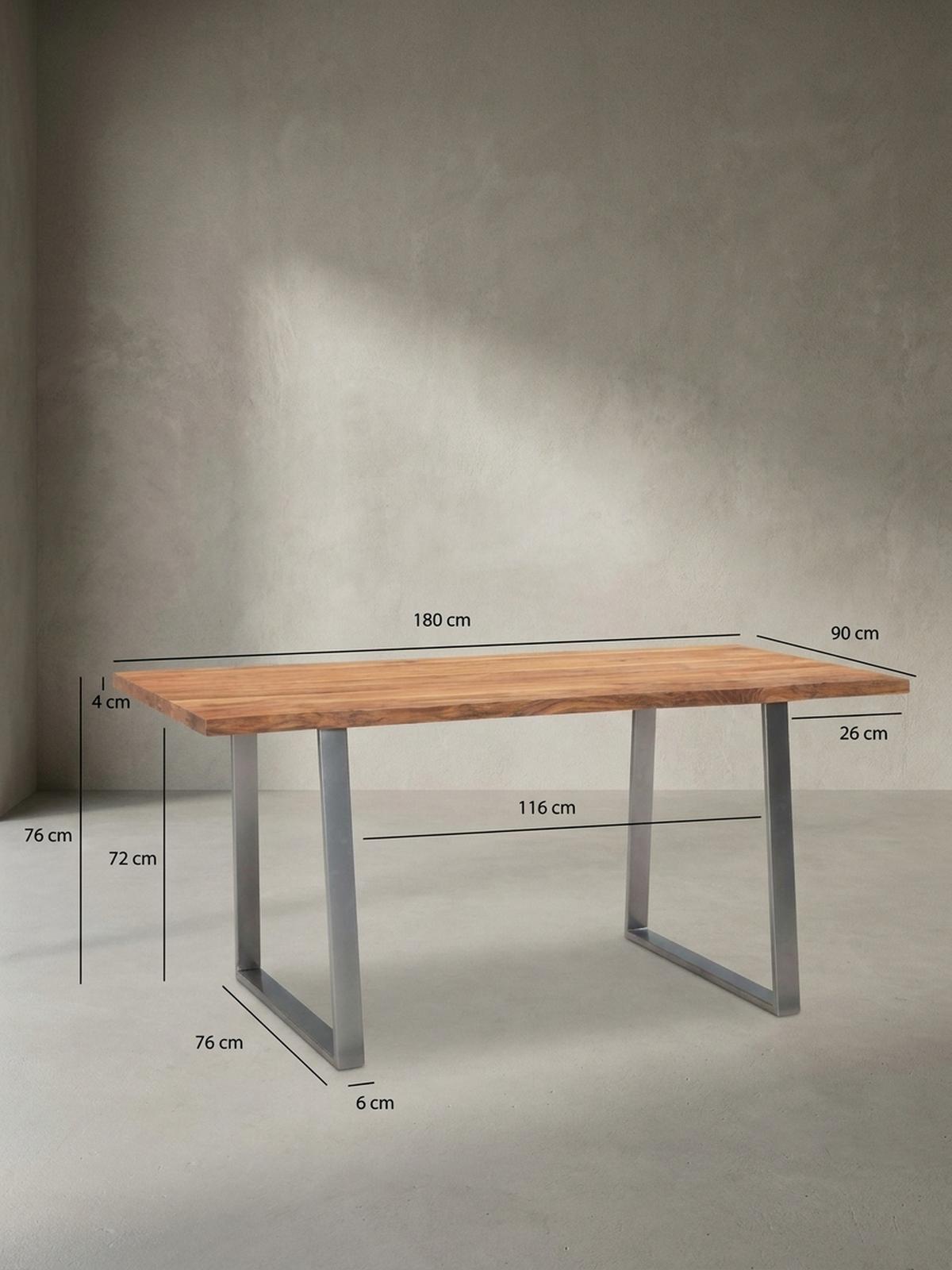 ESSTISCH Massivholz Baumkante Metallgestell Handgefertigt TARN, Goldbraun-Chrom 180x90x76 cm - Chromfarben/Braun, Holz/Metall (90/180/76cm) - KADIMA DESIGN