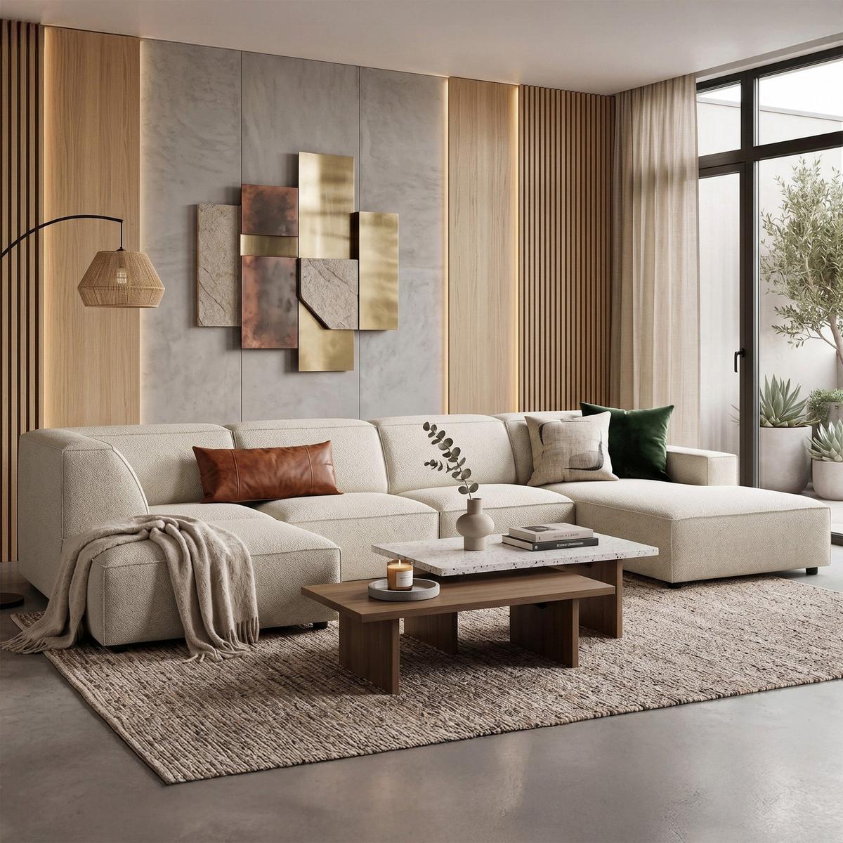 WOHNLANDSCHAFT Sellmo 366 cm - Creme/Schwarz, Kunststoff/Textil (370/70/184cm) - Selsey