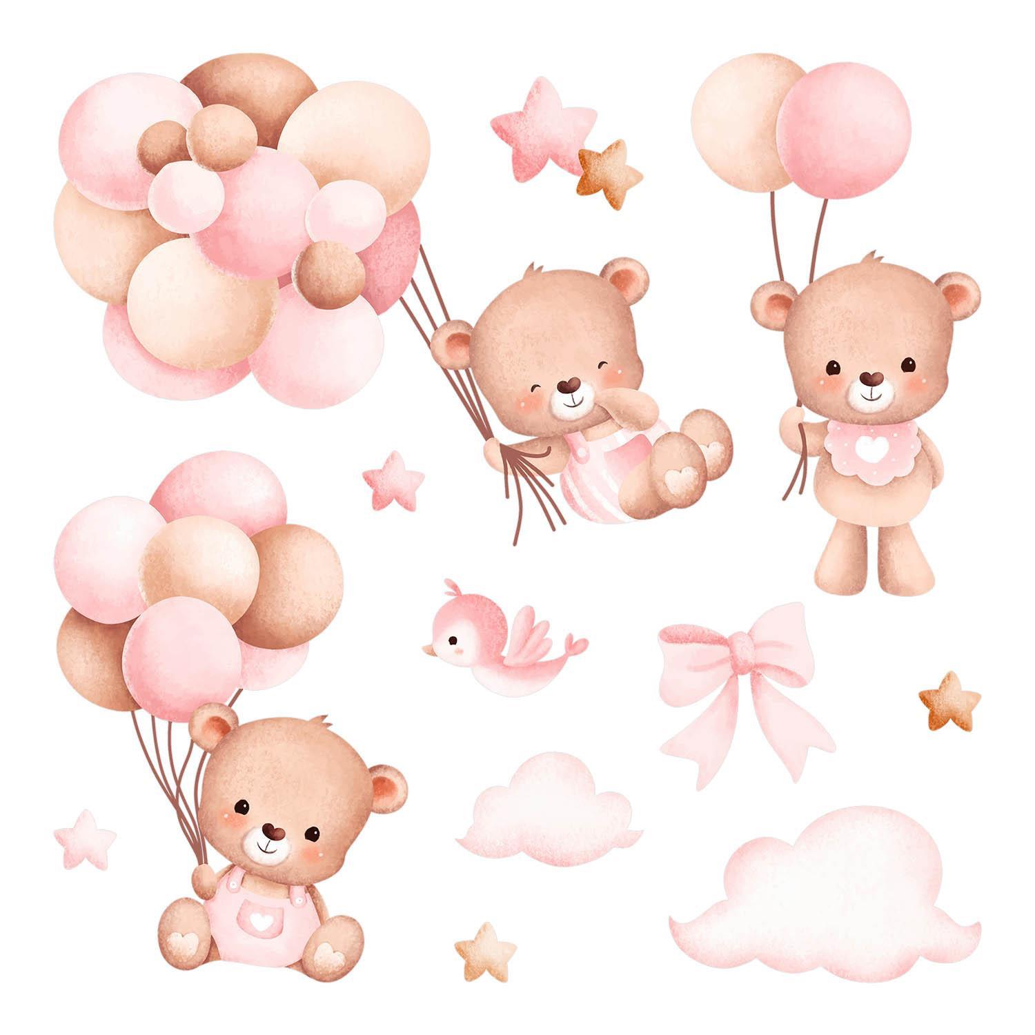 AUFKLEBER 100x154 cm Bären Ballons - Pink, Kunststoff (100/154/0.1cm) - TULUP