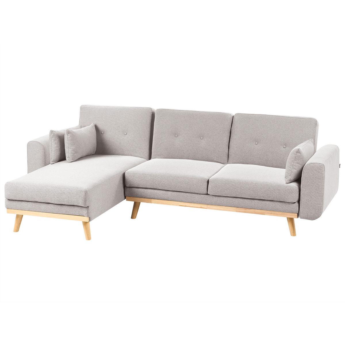 ECKSCHLAFSOFA 3-Sitzer Stoff Grau rechtsseitig Kaarina - Hellbraun, Textil (260/152cm) - Beliani