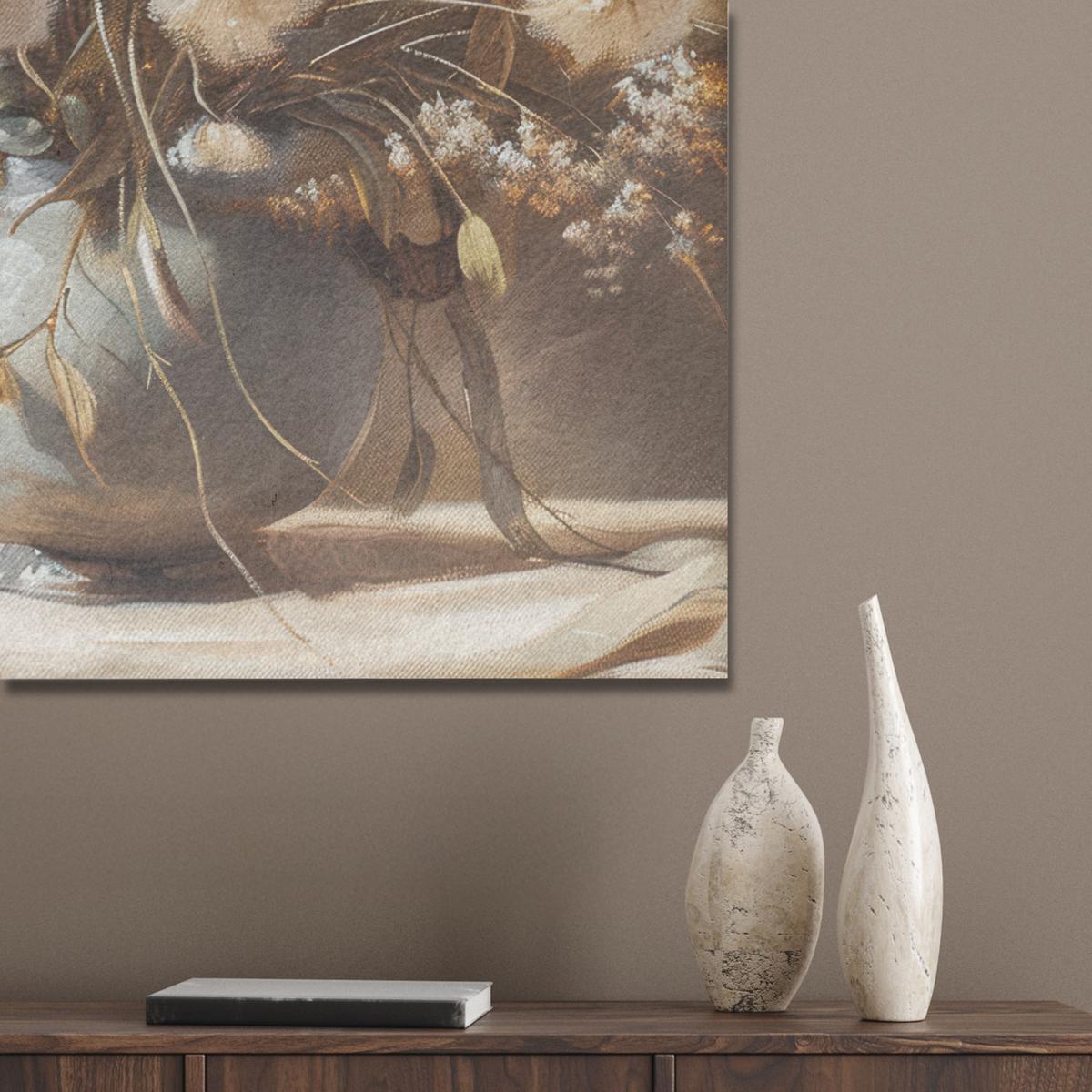 AKUSTIKBILD Blumen - Vase - Stilleben - Beige Wandbilder 60x80 cm - Creme, Kunststoff (60/80/0.9cm) - MuchoWow