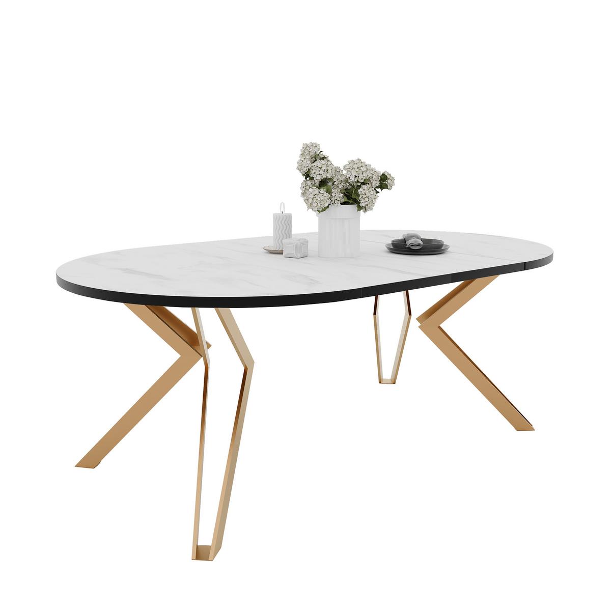 ESSTISCH ausziehbar aus MDF, Weiß - Goldfarben/Weiß, Holzwerkstoff (100/100/76cm) - Idohome