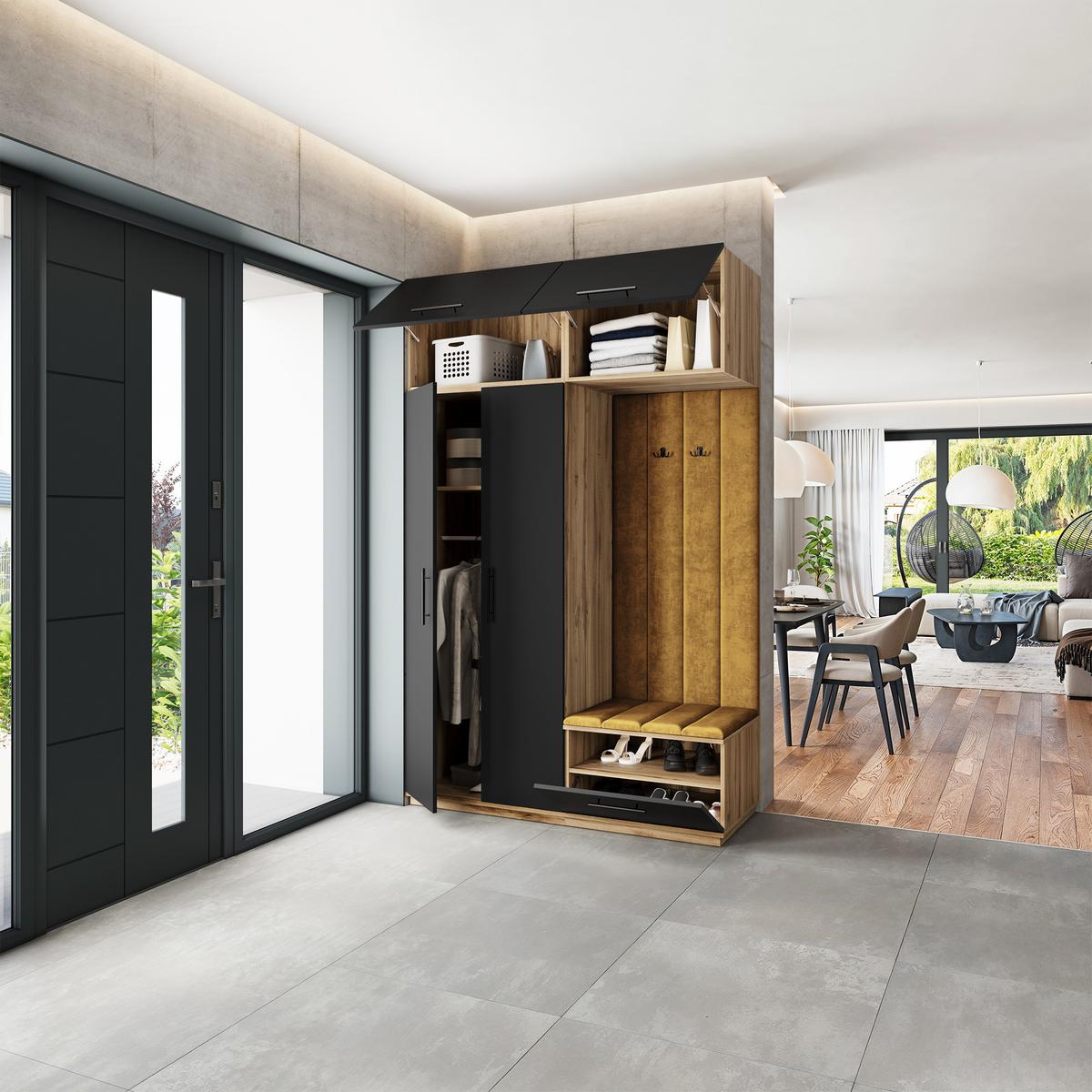 GARDEROBENSCHRANK REMA 150/240/60 cm Modern Garderobe-Set Eiche Wotan - Gelb/Eiche Wotan, Holzwerkstoff (150/240/60cm) - MASSENO