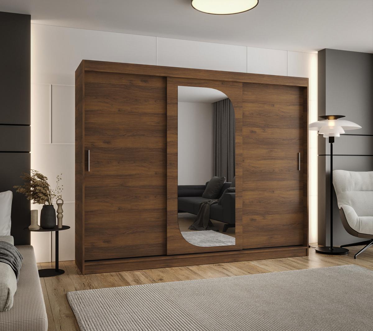 SCHIEBETÜRENSCHRANK mit Spiegel LUCY 200/250/62 3-türig - Silberfarben/Walnussfarben, Holz (250/62/250cm) - MÖBEL KRYSPOL