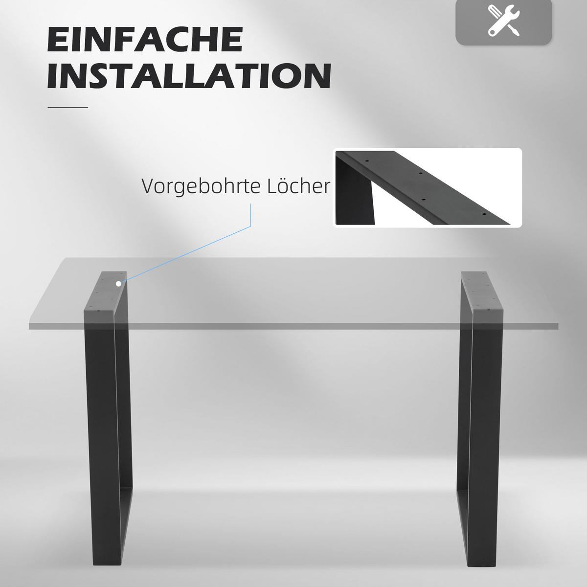 TISCHBEINE, 2er-Set Tischkufen, Möbelfüße aus Vierkantprofilen, 60 x 72 cm Stahl - Schwarz, Metall (8/72/60cm) - HOMCOM