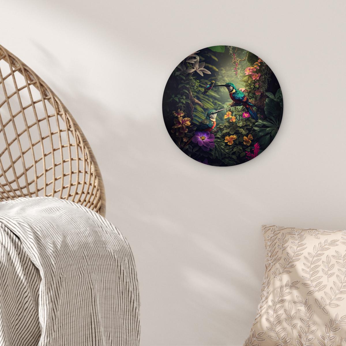 WANDBILD Blumen - Vogel - Dschungel - Pflanzen Deko Wohnzimmer 30x30 cm - Petrol, Kunststoff (30/30cm) - MuchoWow