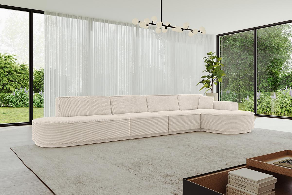 ECKSOFA Ottomane Rechts MARI-L3-v3 - 413x171x83 cm Beige Cord - Beige/Schwarz, Holzwerkstoff/Kunststoff (171/413cm) - ALTDECOR