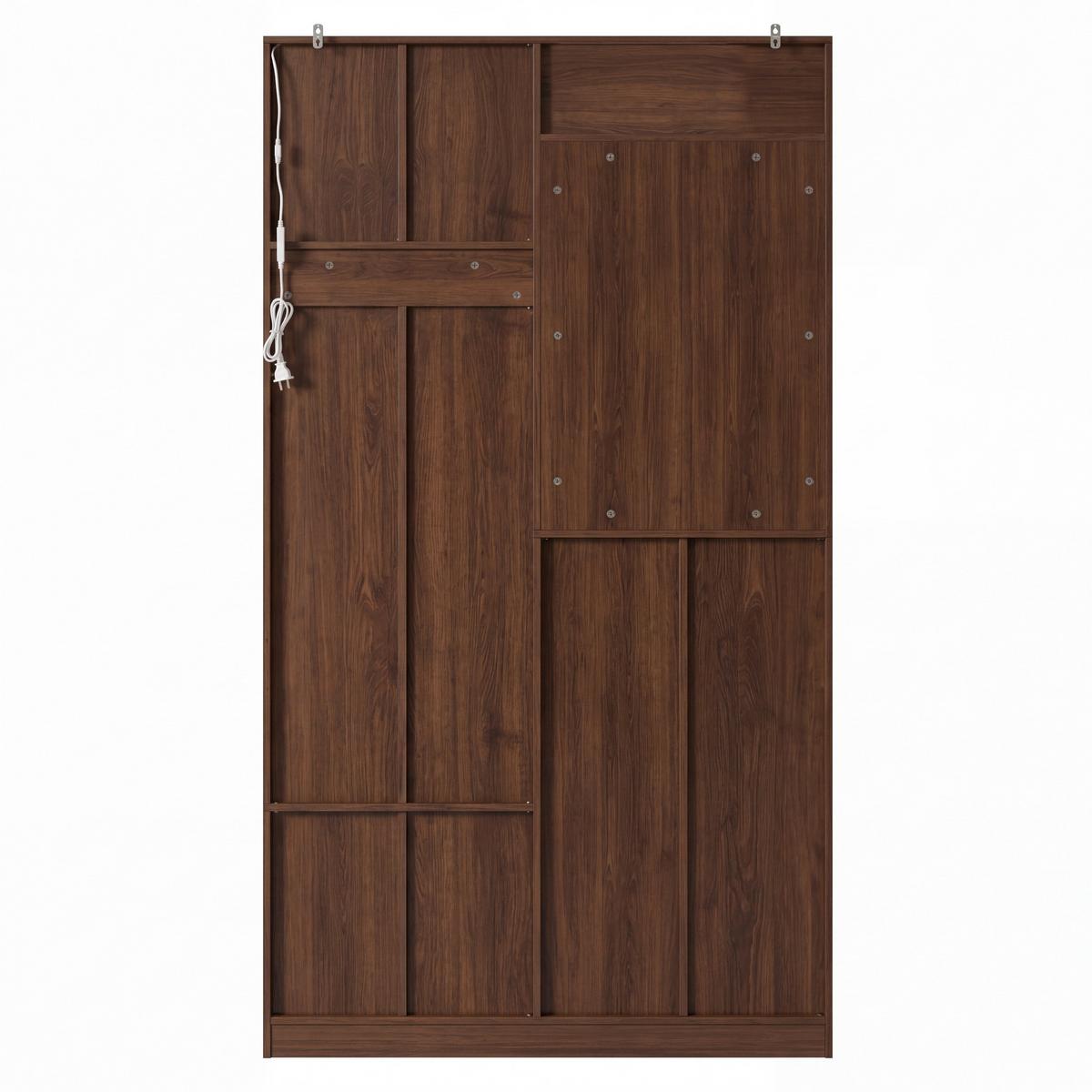 GARDEROBE 100cm Walnuss mit LED, Spiegel, Schuhschrank & Sitzbank - Walnussfarben, Holzwerkstoff (100/180/35cm) - Urban Meuble