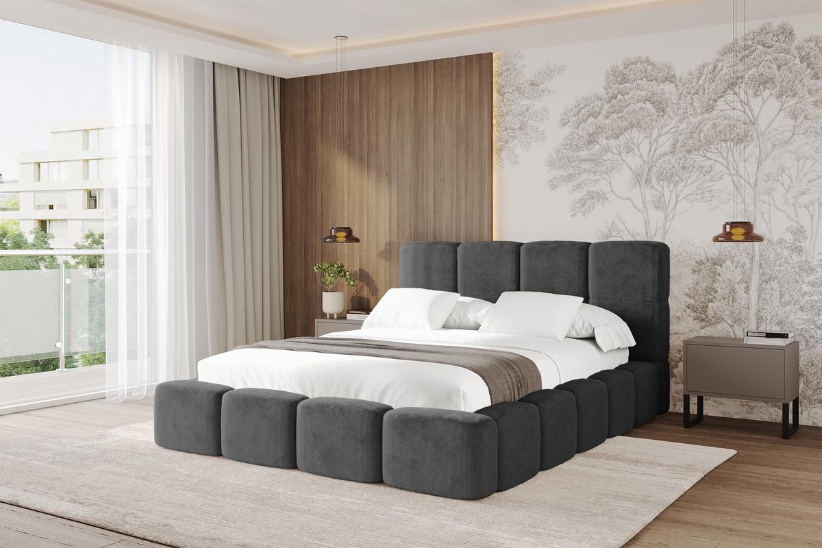 POLSTERBETT mit Bettkasten und Lattenrost mit Kopfteil, Boxbett ohne Matratze, mit Stauraum - NATA 200x200 Dunkelgrau - Dunkelgrau, Holzwerkstoff/Textil (200/200cm) - ALTDECOR