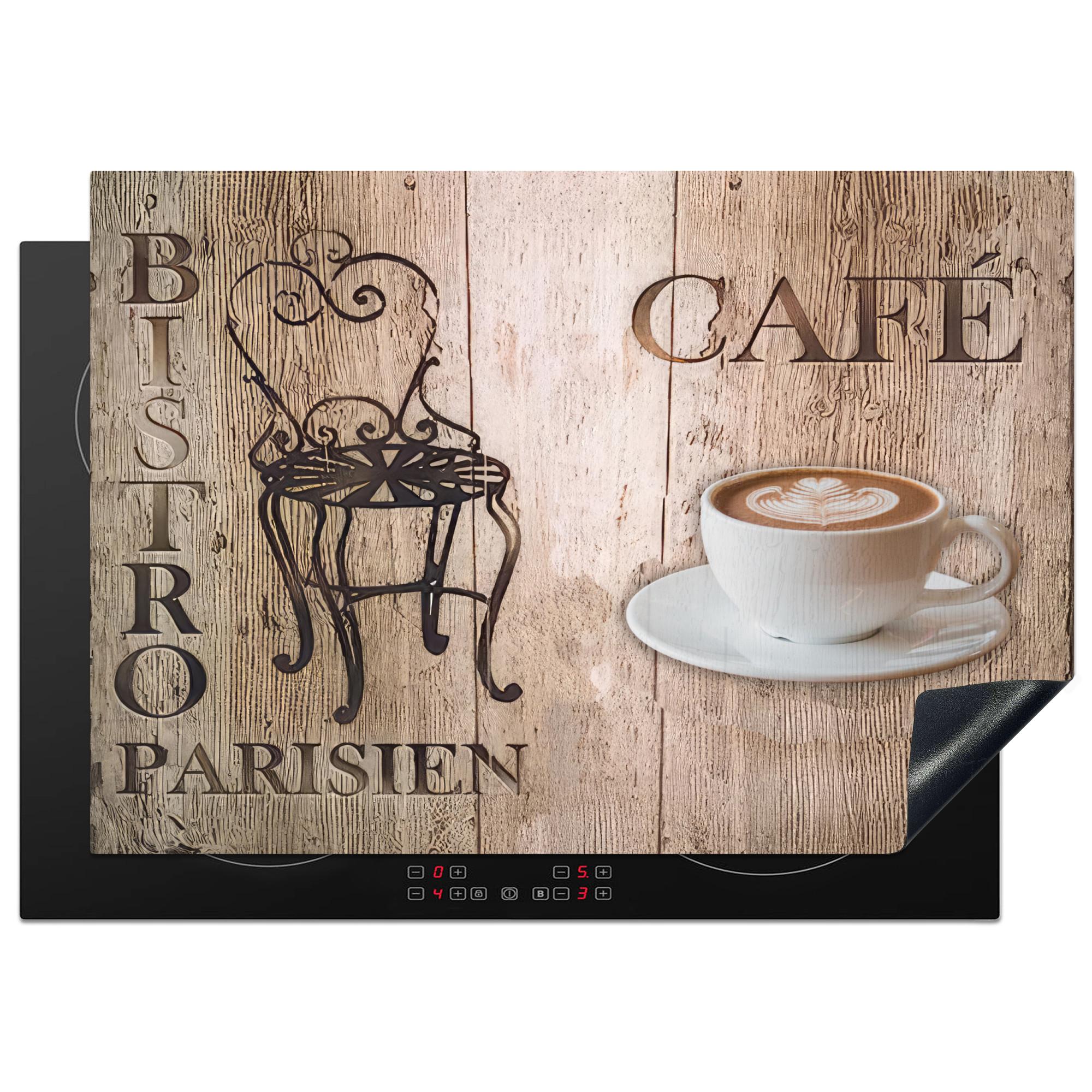 HERDABDECKPLATTE Bistro Parisien - Café - Kaffee - Jahrgang Herdabdeckung Induktionsfeld 75x52 cm - Cappuccino, Kunststoff (75/52/0.2cm) - MuchoWow