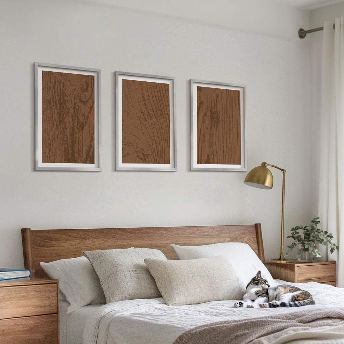 BILDER SET 3er Set - 40x60 cm Silberner Rahmen - Holzstruktur, Rinde, Minimalismus - Silberfarben, Kunststoff (40/60cm) - TULUP