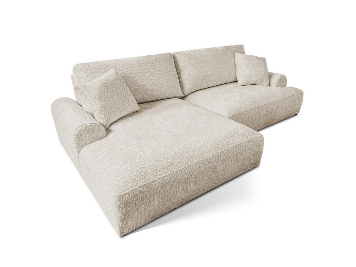 ECKSOFA Melvano mit Schlaffunktion und Bettkasten im Japandi-Stil aus weichem Beige Chenille-Stoff - Creme/Schwarz, Holz/Kunststoff (145/240cm) - S-Style