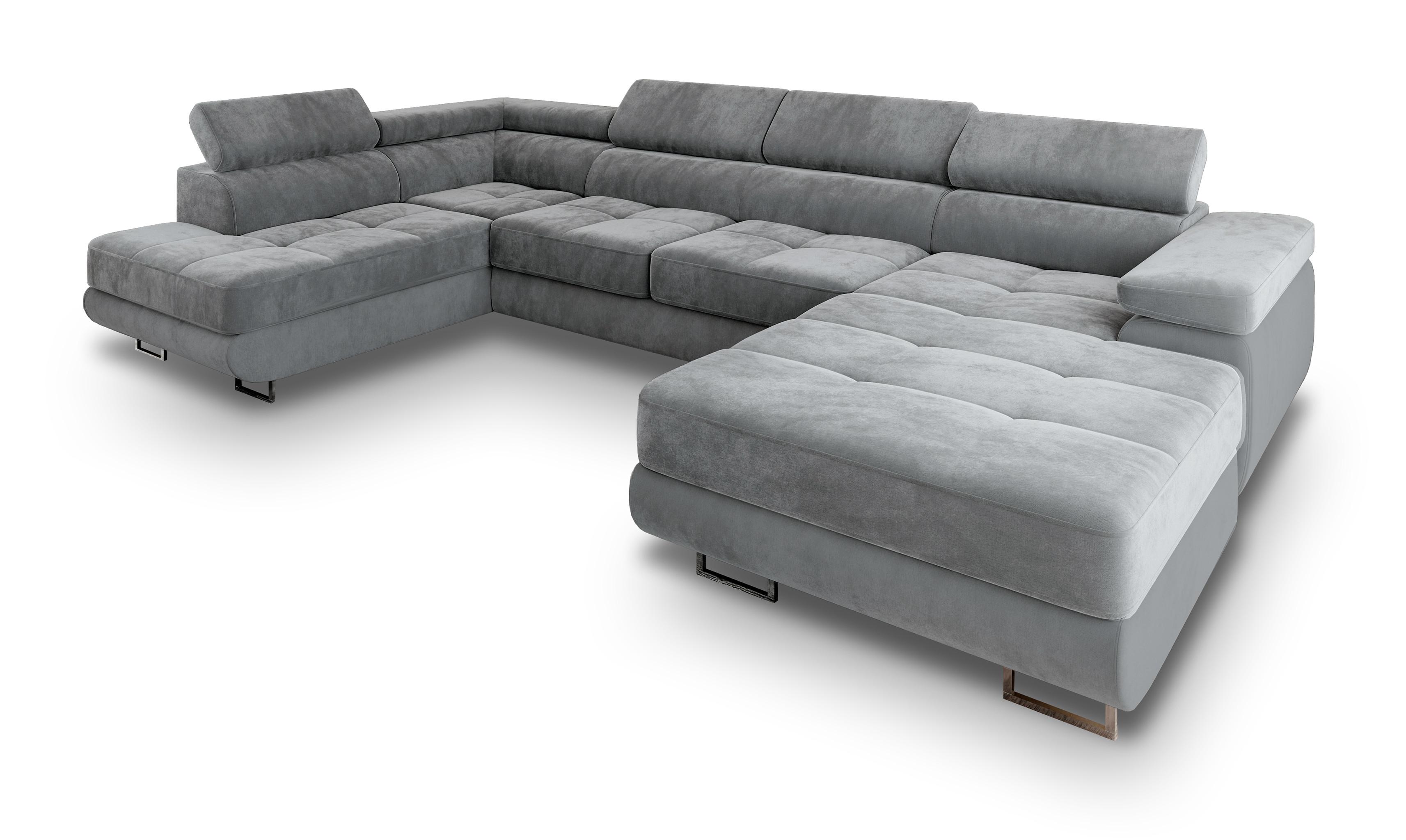 WOHNLANDSCHAFT CASONE L-S Hellgrau Velours-Stoff mit Schlaffunktion - Silberfarben/Hellgrau, Holz/Textil (345/90/202cm) - MASSENO