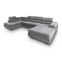 WOHNLANDSCHAFT CASONE L-S Hellgrau Velours-Stoff mit Schlaffunktion - Silberfarben/Hellgrau, Holz/Textil (345/90/202cm) - MASSENO