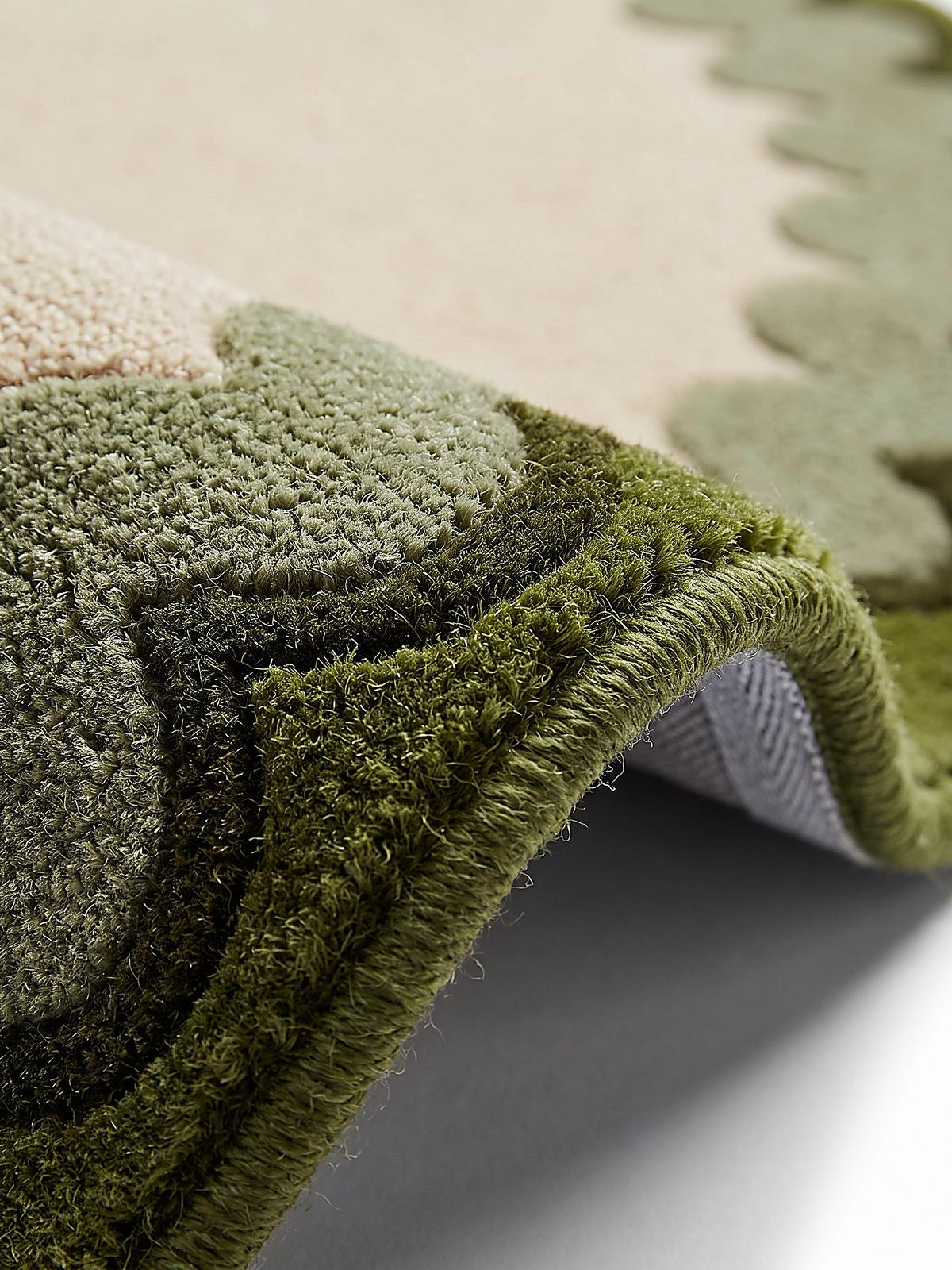 WOLLTEPPICH handgetuftet WAVENEY, Zickzack-Wellenbordüre, Olivgrün, Ø 160 cm - Grün, Textil (160/160cm) - KADIMA DESIGN