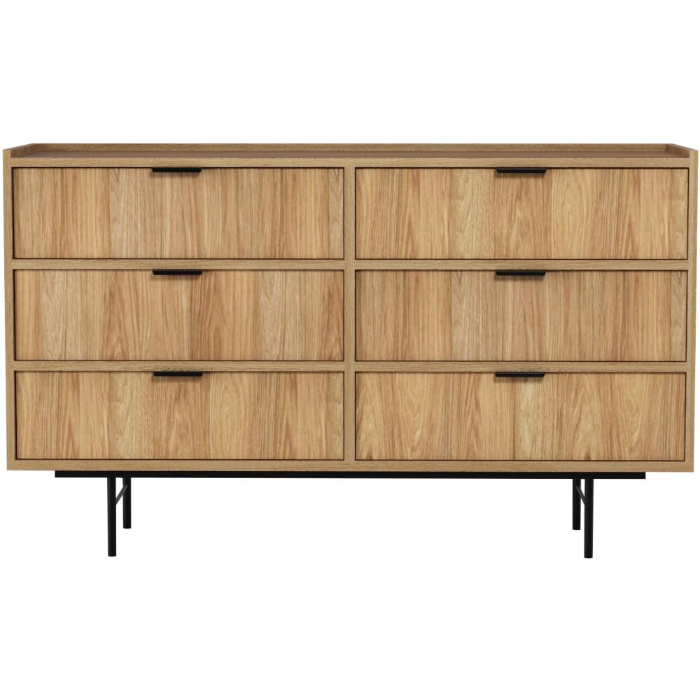 KOMMODE Evron mit 6 Schubladen, Hikora Eiche - Hellbraun/Schwarz, Holzwerkstoff/Metall (150/90/40cm) - Beautysofa