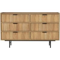 KOMMODE Evron mit 6 Schubladen, Hikora Eiche - Hellbraun/Schwarz, Holzwerkstoff/Metall (150/90/40cm) - Beautysofa