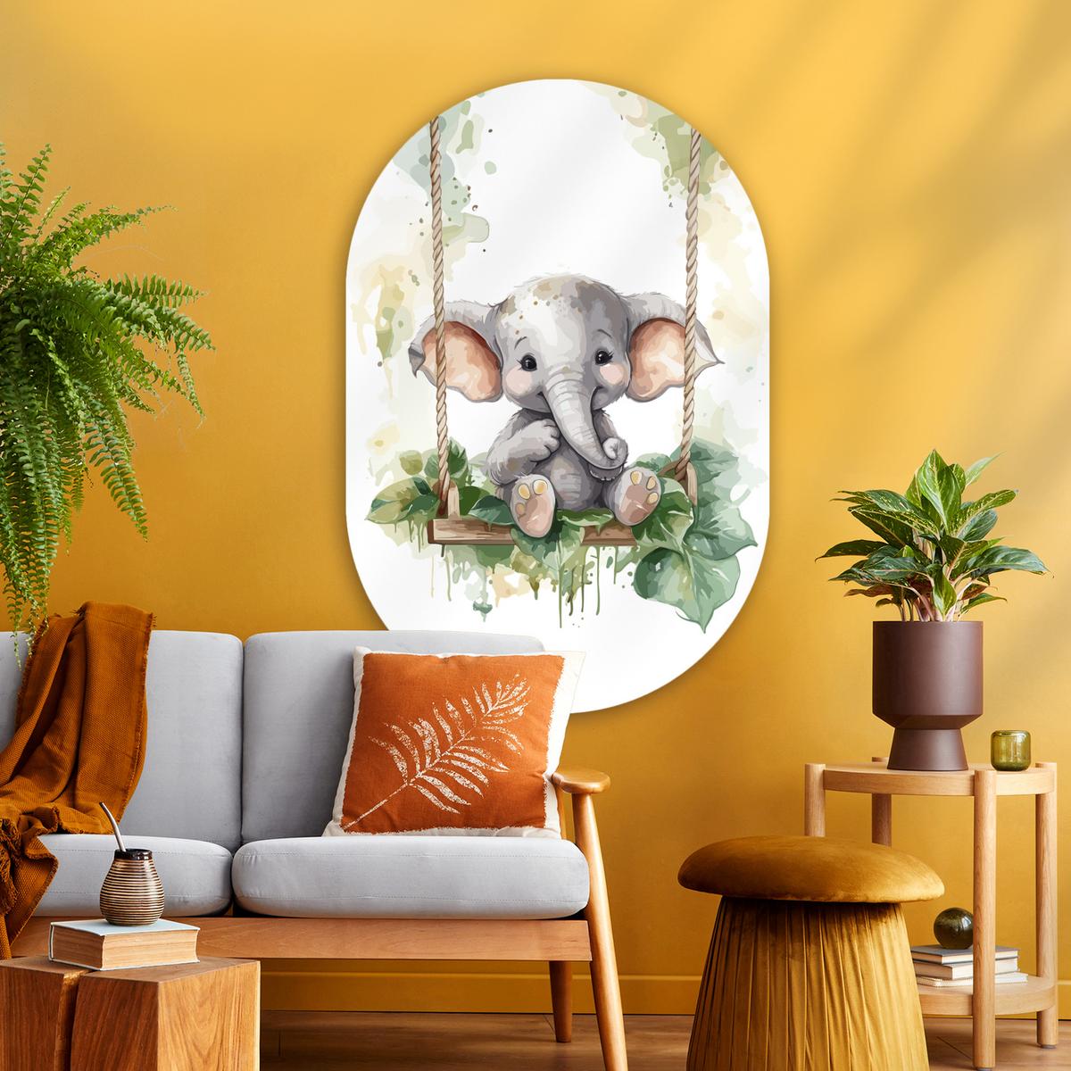 WANDBILD Elefant - Tier - Kinder - Dschungel Deko Groß 80x120 cm - Hellgrau, Kunststoff (80/120cm) - MuchoWow