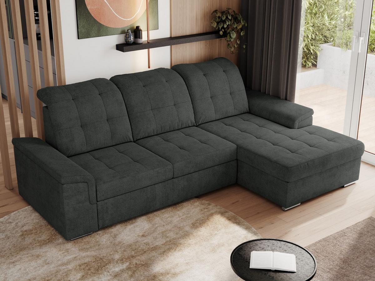 ECKSOFA MADRITO L - Dunkelgrau Struktur - Rechts - Dunkelgrau/Silberfarben, Textil/Metall (256/160cm)