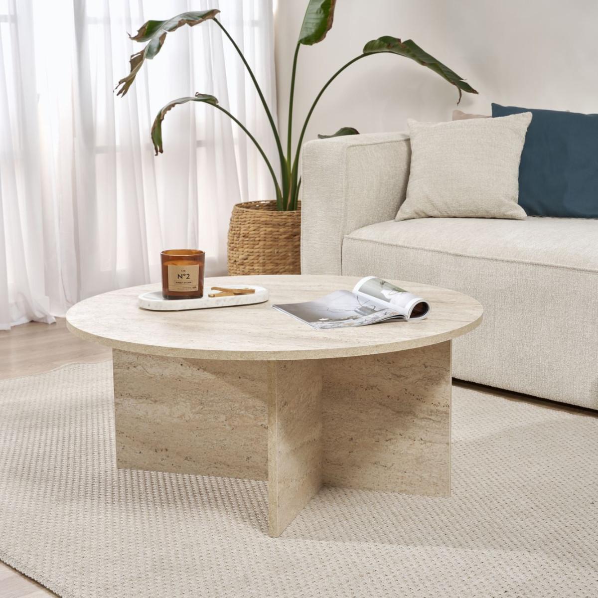 COUCHTISCH mit abgerundeter Platte - soleil 90/90/40 cm - Beige, Holzwerkstoff (95/90/40cm) - Calicosy