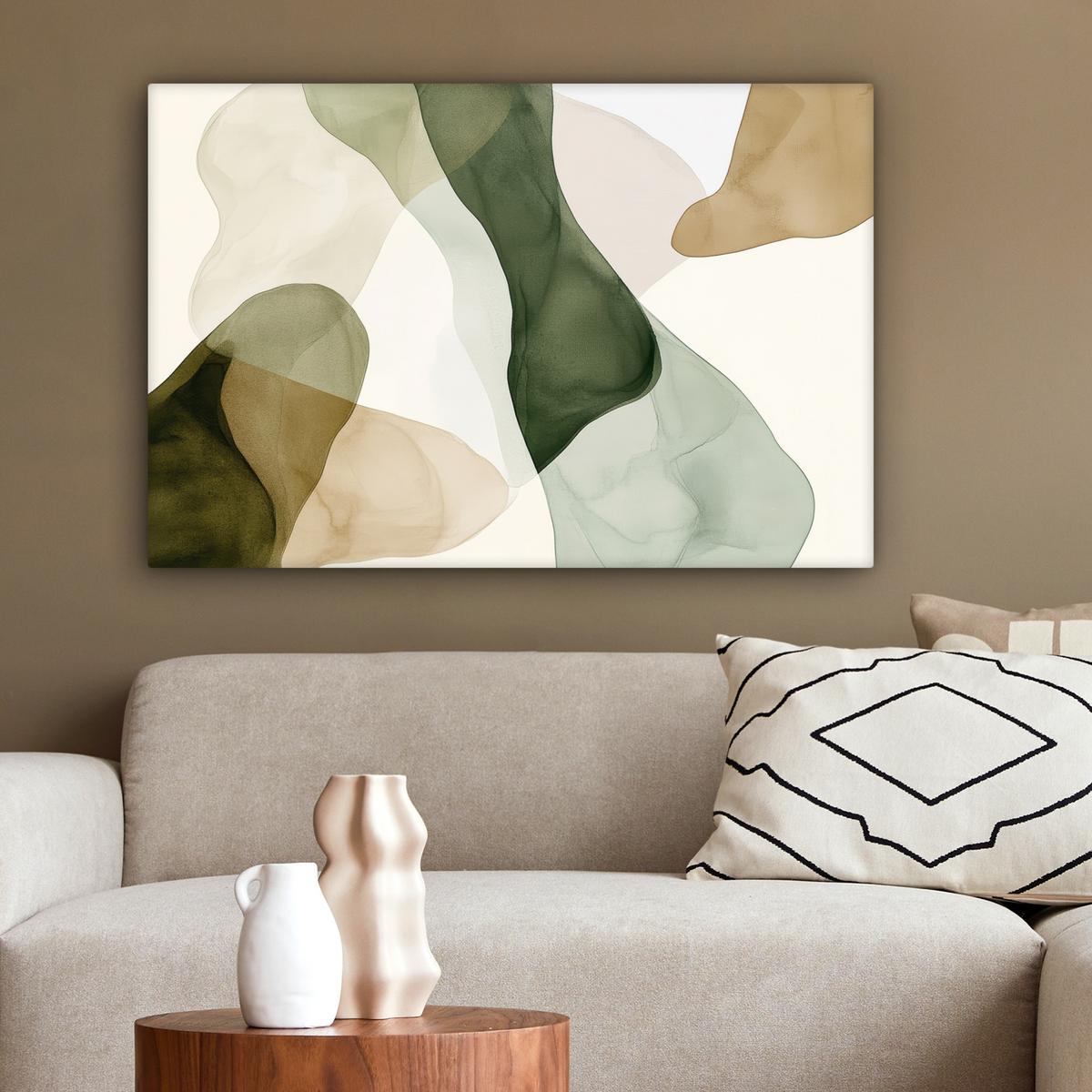 LEINWANDBILD Japandi - Abstrakt - Grün Gemälde 60x40 cm - Salbeigrün, Textil (60/40cm) - MuchoWow