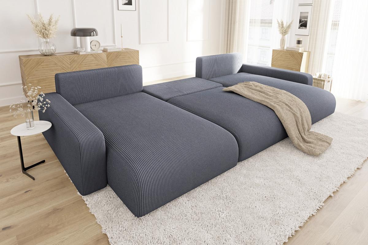 WOHNLANDSCHAFT Emma Grau Cord - Schwarz/Grau, Holz/Kunststoff (332/78/170cm) - S-Style Möbel
