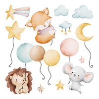 WANDAUFKLEBER 60x104cm - Tiere mit Luftballons - Multicolor, Kunststoff (60/104/0.1cm) - Wallfluent