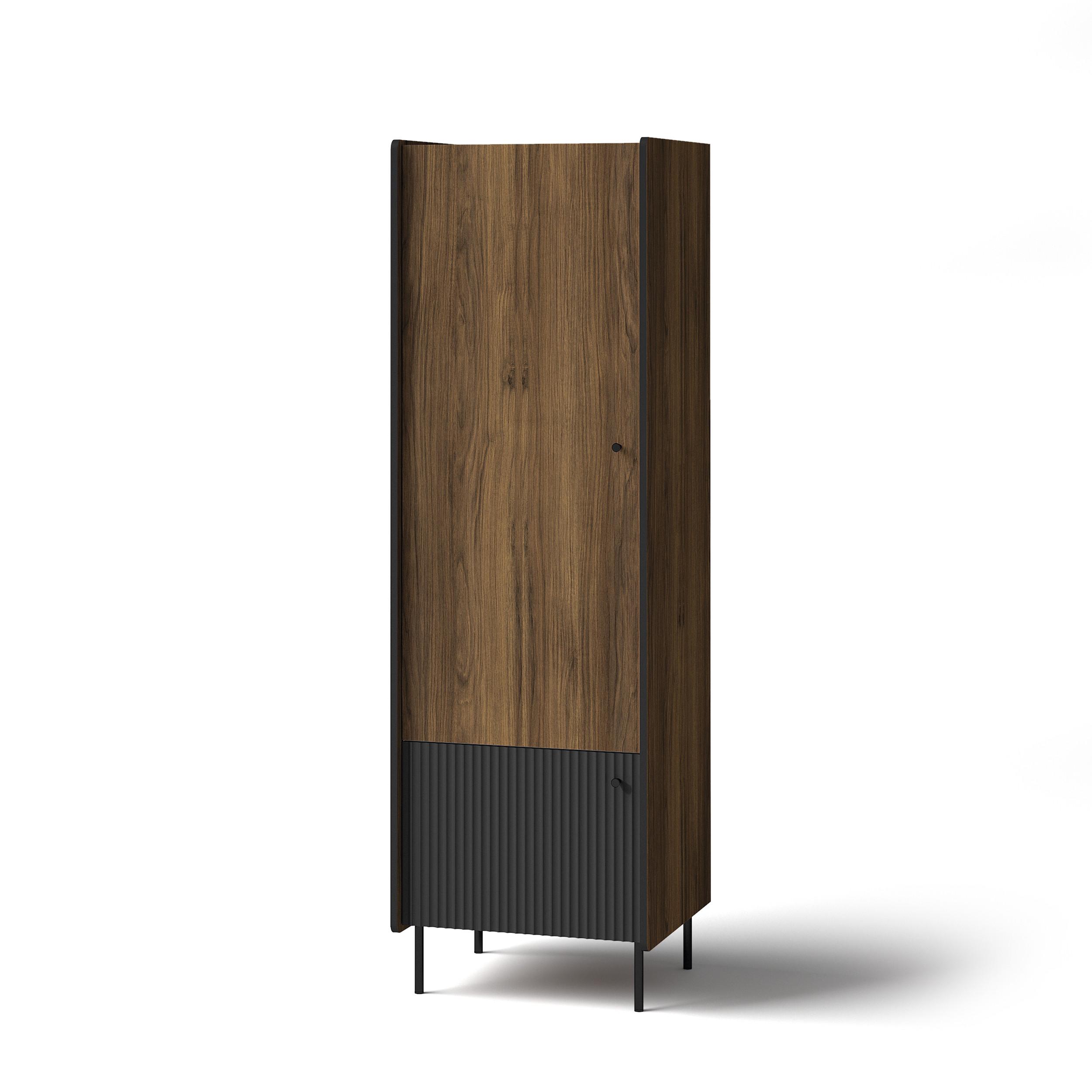 DREHTÜRENSCHRANK Piano mit 2 Türen, Mattschwarz + Warmia-Nussbaum - Dunkelbraun/Schwarz, Holzwerkstoff (59/191/55cm) - Beautysofa