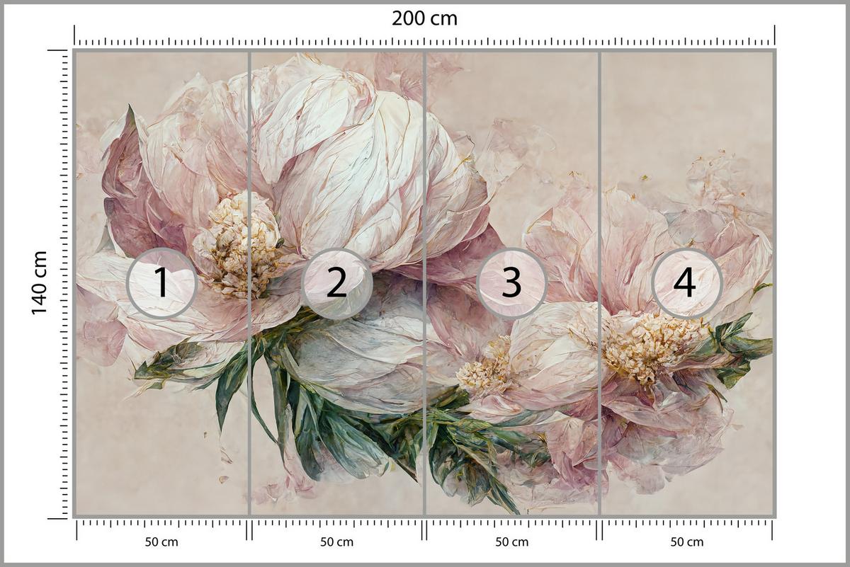 FOTOTAPETE für Wohnzimmer Vintage Rosa Blumen Blätter Natur 200x140 - Beige/Creme, Papier (200/140cm) - Muralo