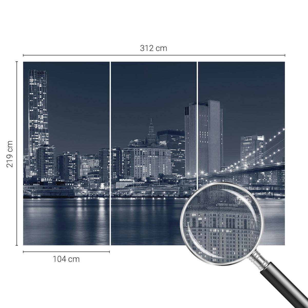 FOTOTAPETE 312x219 cm - Nachtstadt - Schwarz, Textil (312/219cm) - Wallfluent
