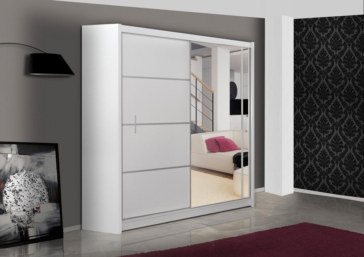 SCHWEBETÜRENSCHRANK NASUS 203/215/61 cm 2-türig mit Spiegel Weiß - Weiß, Holzwerkstoff (203/215/61cm) - MASSENO