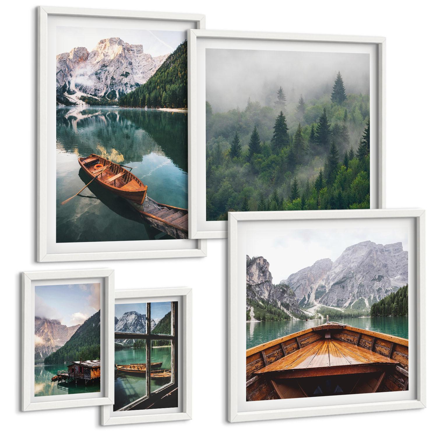 BILDER SET 5er Set - 50x50 cm & 20x30 cm & 40x60 cm Weißer Rahmen - Straßen, Häuser, Pflanzen, Töpfe - Weiß, Kunststoff (40/60cm) - TULUP