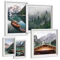 BILDER SET 5er Set - 50x50 cm & 20x30 cm & 40x60 cm Weißer Rahmen - Straßen, Häuser, Pflanzen, Töpfe - Weiß, Kunststoff (40/60cm) - TULUP