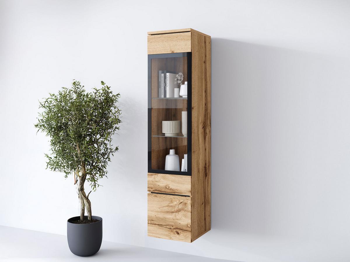 HÄNGEVITRINE Vera 002 mit LED Beleuchtung - Eiche Wotan/Alufarben, Holzwerkstoff/Kunststoff (30/130/33cm) - MIRJAN24
