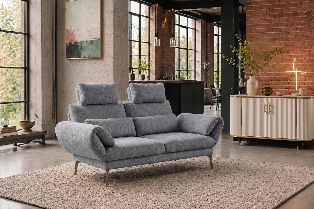 SOFA HOLLY Grau Flachgewebe - Braun/Grau, Textil/Metall (176/90/92cm) - KAWOLA