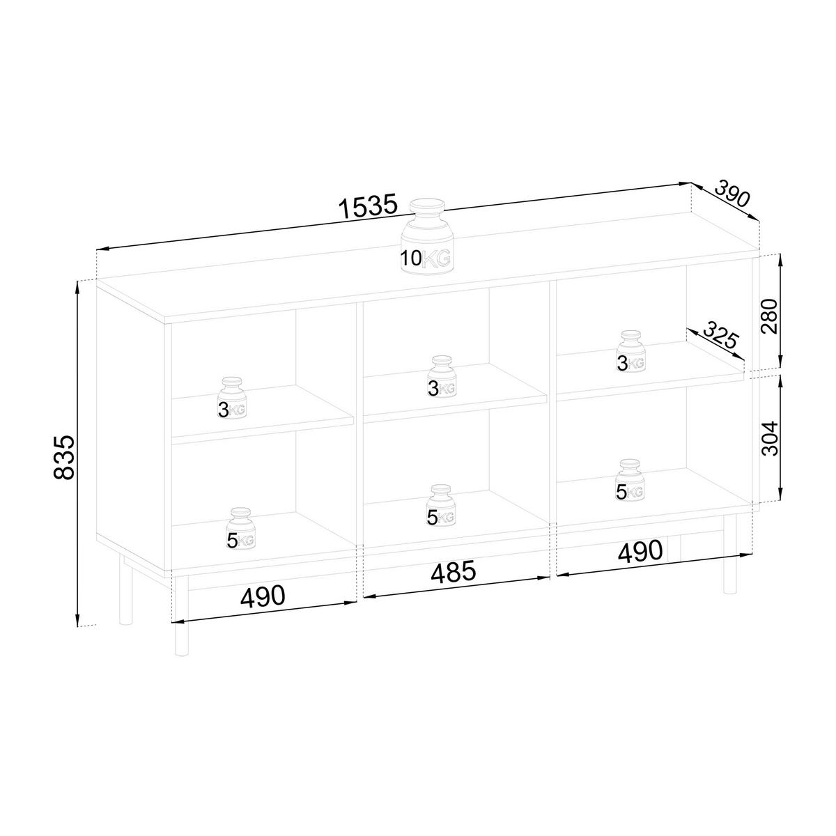 KOMMODE GIAPPONESE 154/84/39 cm mit 3 Türen Eichefarben - Eichefarben, Holzwerkstoff (154/84/39cm) - MASSENO